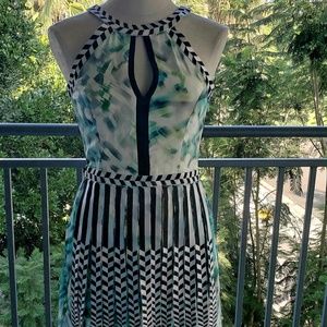 Parker selita mixed print pleated cocktail dress